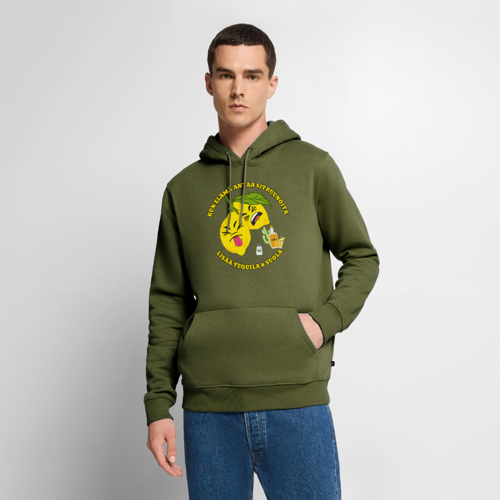 Miesten Premium huppari Kun elämä antaa sitruunoita - khaki