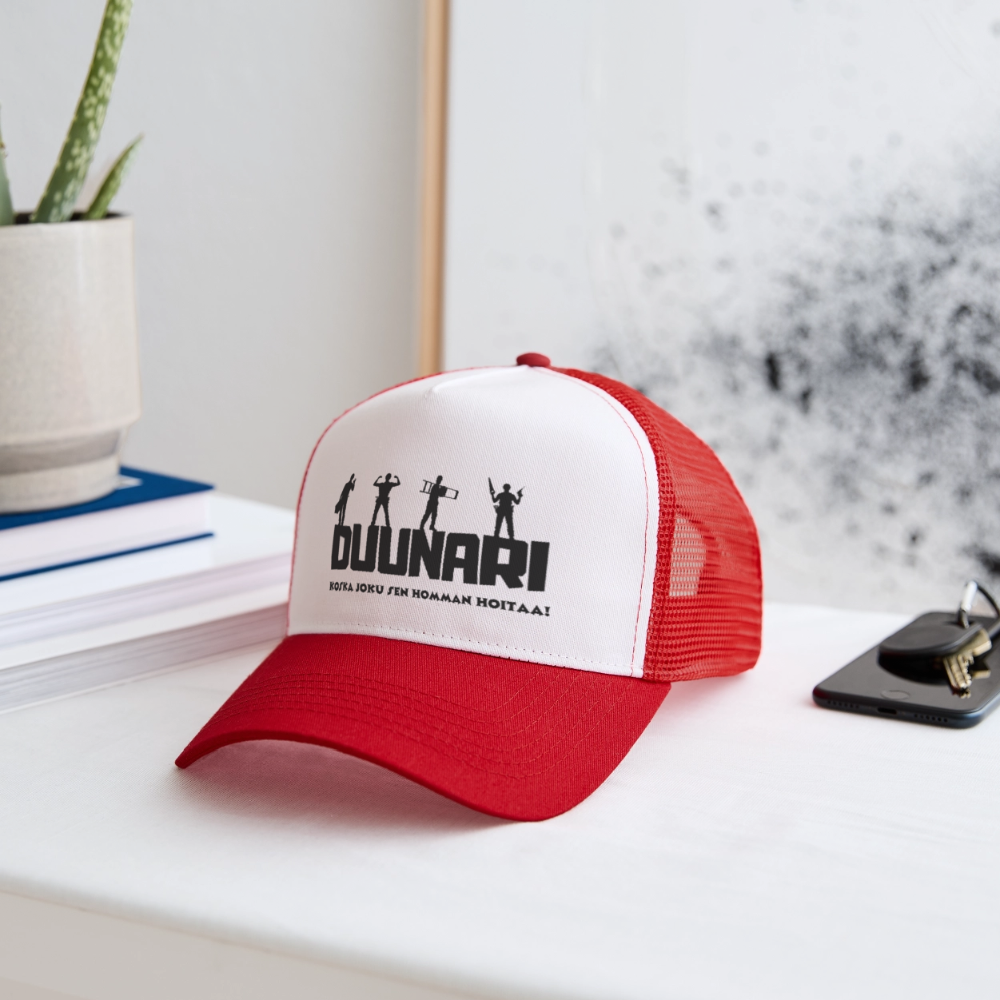 Trucker lippis Duunari Printillä - valkoinen/punainen
