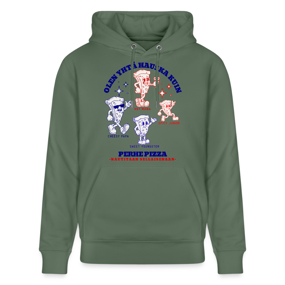 Unisex luomuhuppari Perhe Pizza - kuusenvihreä