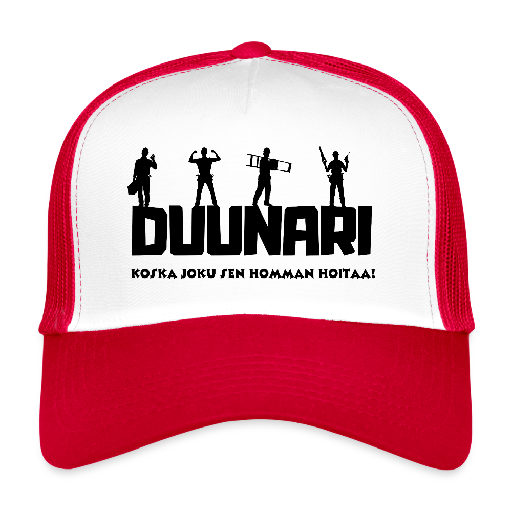 Trucker lippis Duunari Printillä - valkoinen/punainen