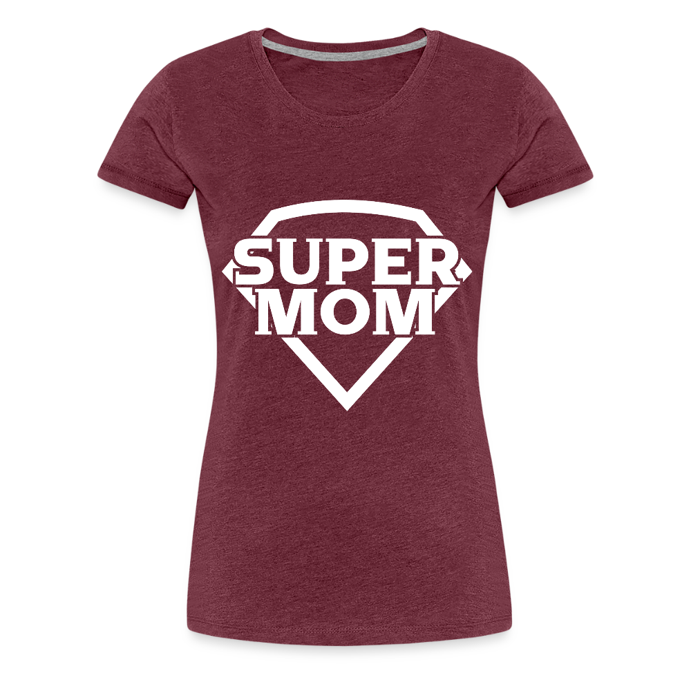 Naisten Spreadshirt Premium T-Paita Supermom printillä - meleerattu viininpunainen