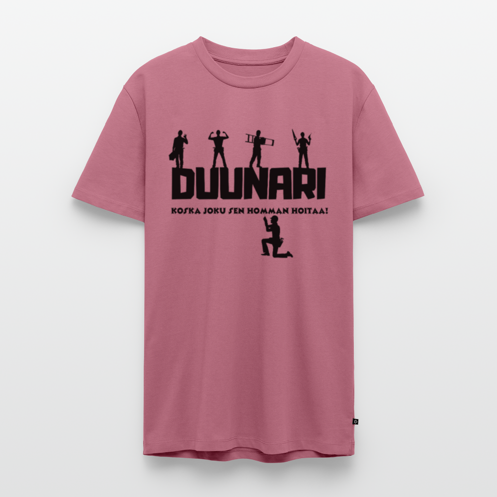 Miesten Spreadshirt Premium T-paita Duunari Printillä - malva