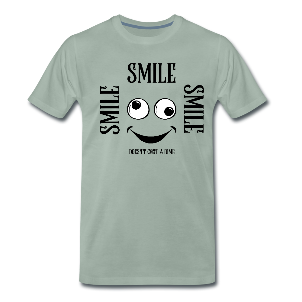 Miesten Spreadshirt Premium T-paita Smile - harmaanvihreä
