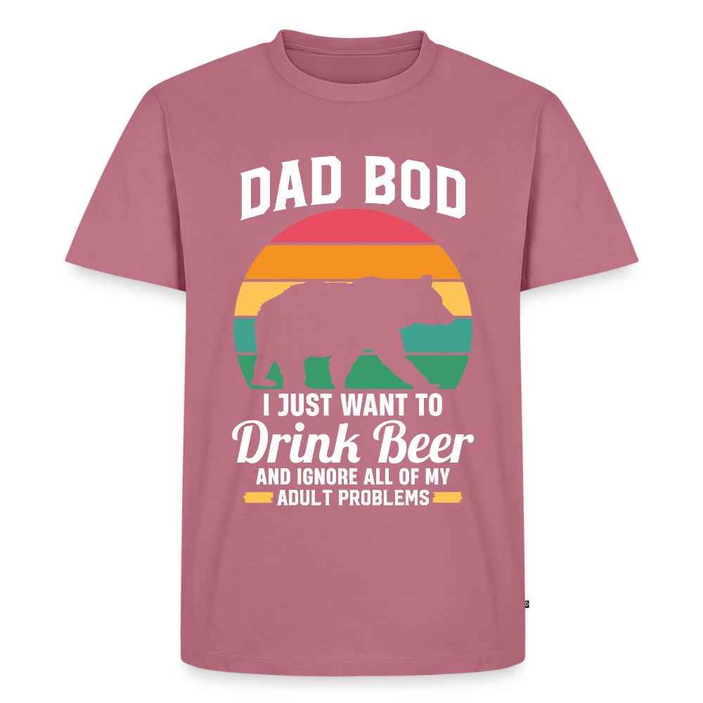 Miesten Spreadshirt Premium T-Paita DAD BOD printillä - malva