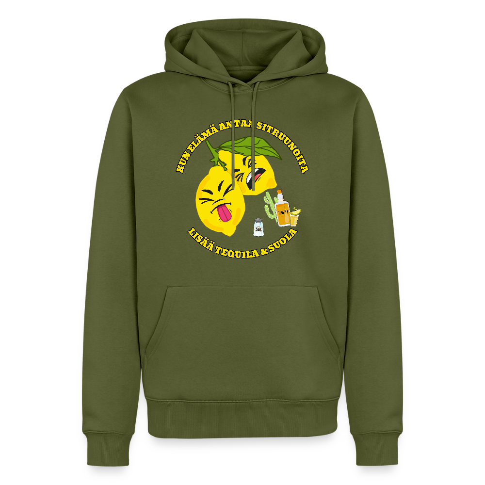 Miesten Premium huppari Kun elämä antaa sitruunoita - khaki