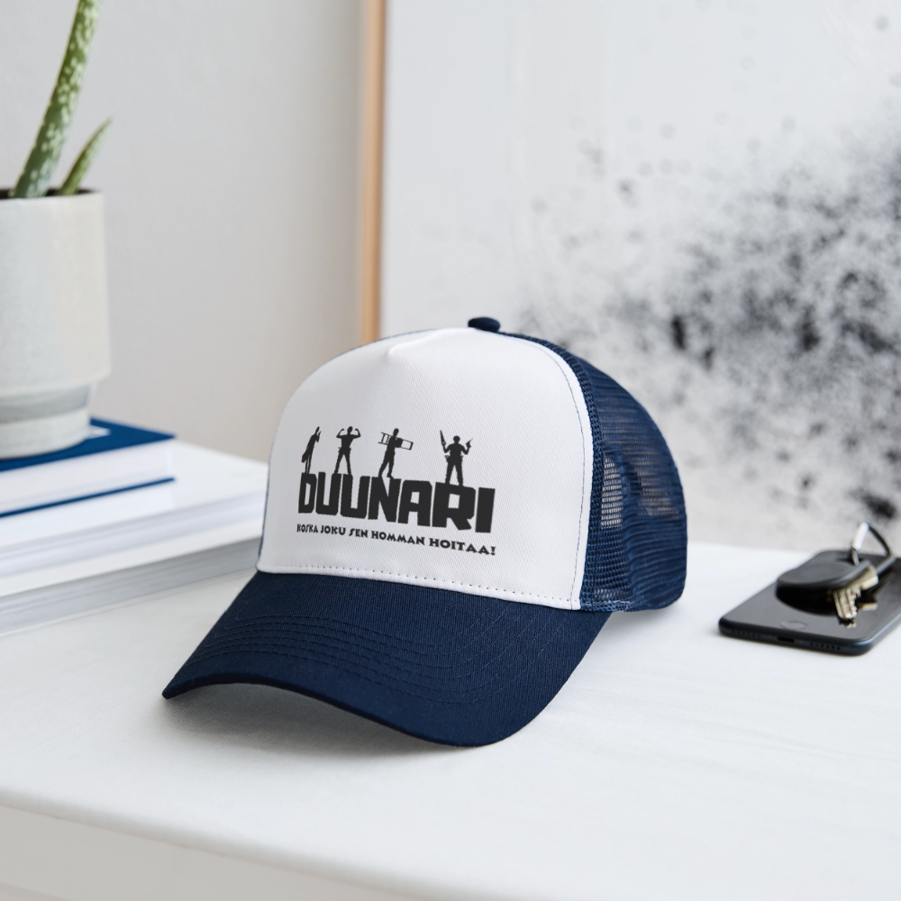 Trucker lippis Duunari Printillä - valkoinen/laivasto