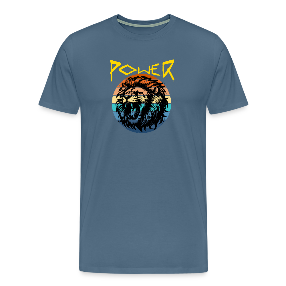 Miesten Spreadshirt Premium T-paita Power Lion - siniharmaa