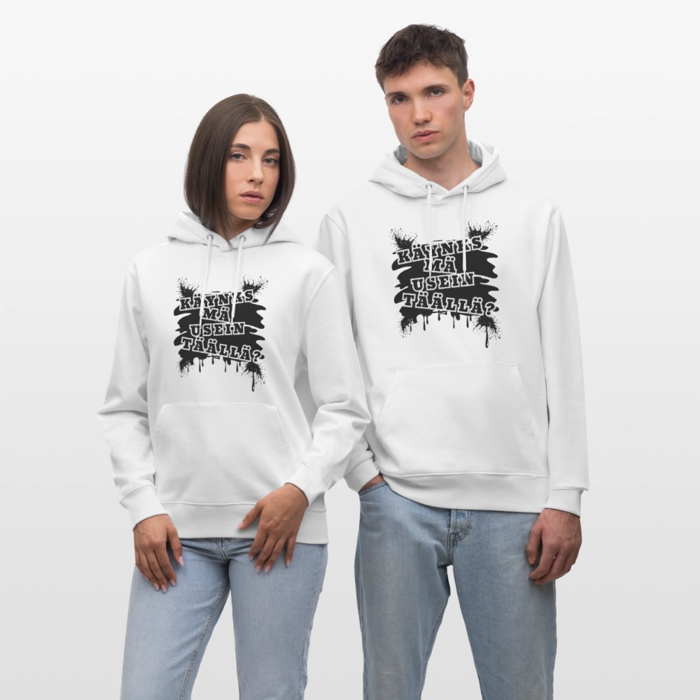 Unisex luomuhuppari Käynks mä usein täällä - valkoinen