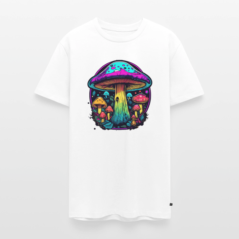 Miesten Spreadshirt Premium t-paita Värikkäällä sieniaiheella - valkoinen