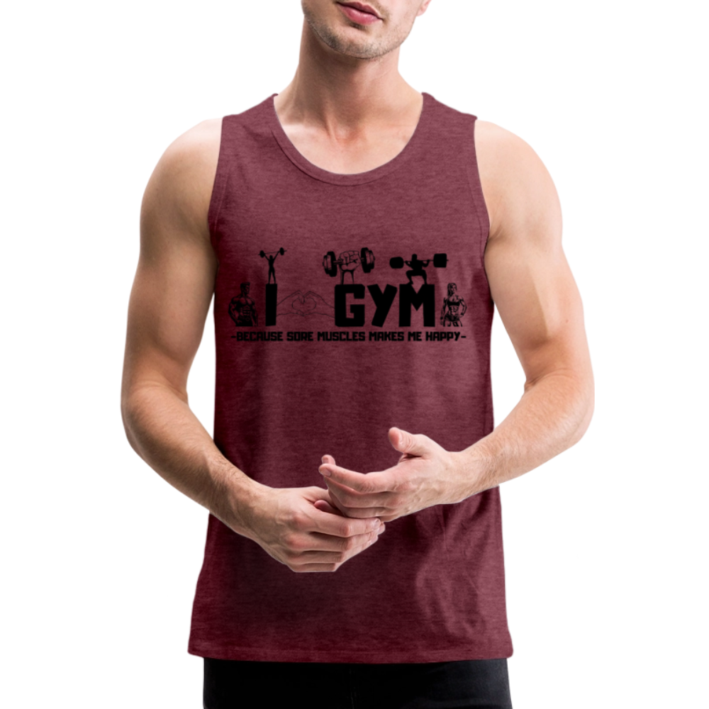 Miesten Spreadshirt Premium hihaton T-paita Sali - meleerattu viininpunainen