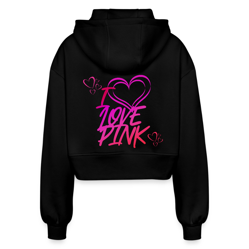 Naisten vajaamittainen oversize-hupputakki I Love Pink - musta