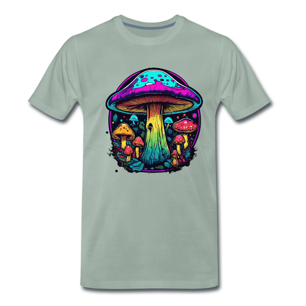 Miesten Spreadshirt Premium t-paita Värikkäällä sieniaiheella - harmaanvihreä