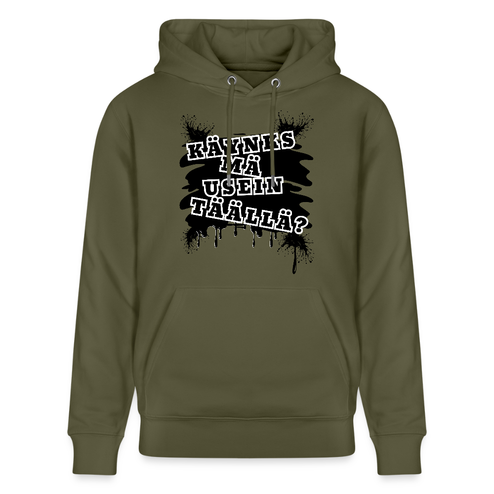 Unisex luomuhuppari Käynks mä usein täällä tummat värit - khakin vihreä