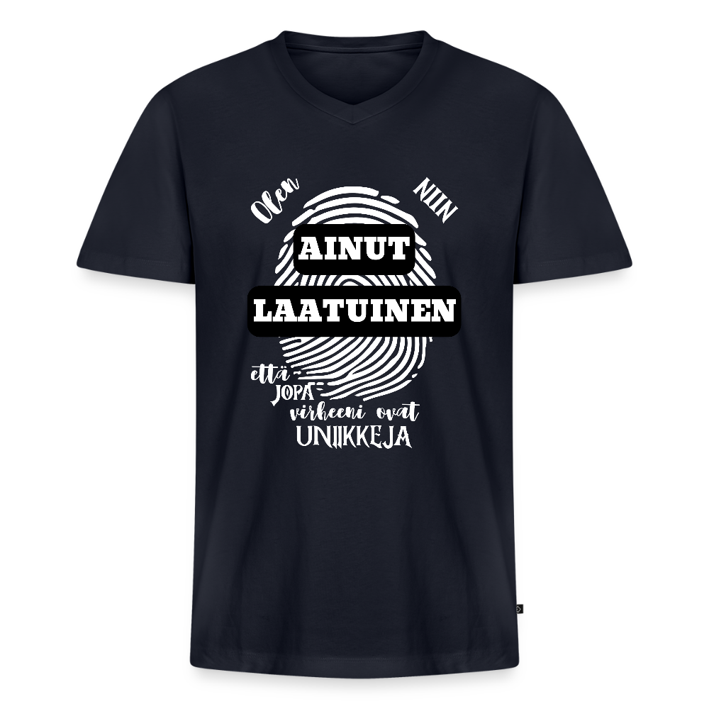 V-aukkoinen miesten luomu T-Paita Ainutlaatuinen - laivastonsininen