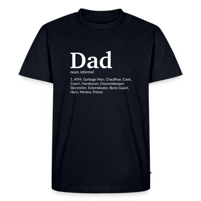 Miesten Spreashirt Premium T-Paita Dad aiheisella Rinta- ja hihaprintillä - laivastonsininen