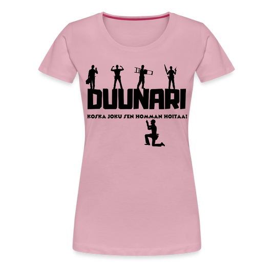 Naisten Spreadshirt Premium T-paita Duunari Printillä - vaalean roosa