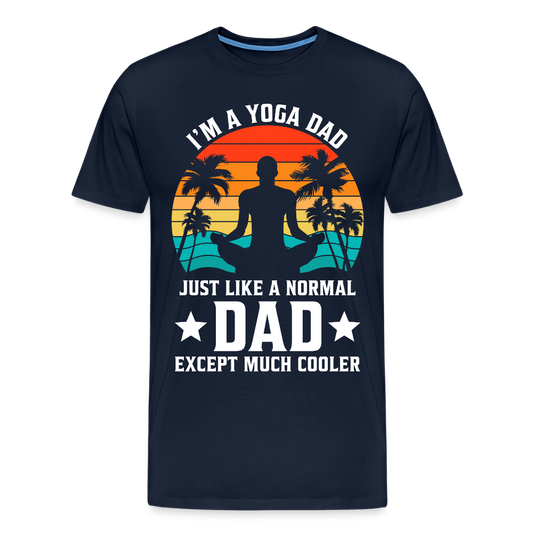 Miesten Spreadshirt Premium T-Paita Yoga Dad Printillä - navy
