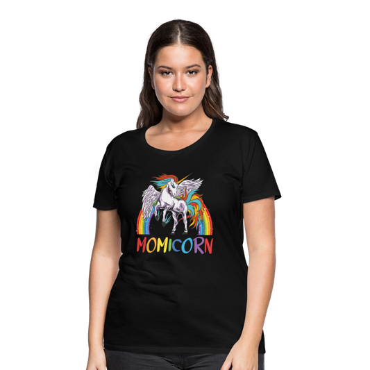 Naisten Spreadshirt Premium T-Paita Momicorn Printillä - musta