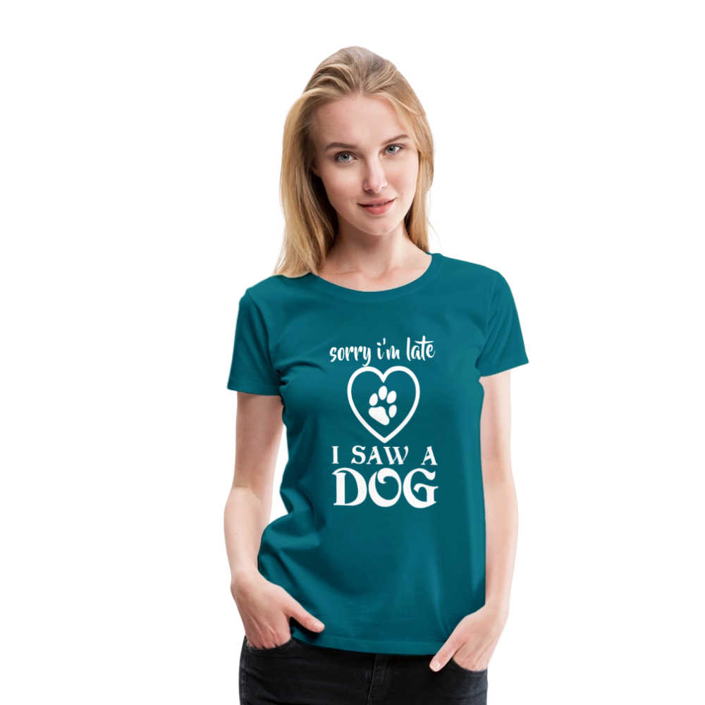 Naisten Spreadshirt Premium T-Paita Koira-aiheisella Printillä - turkoosi