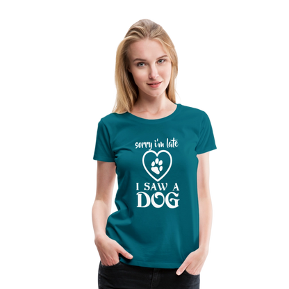 Naisten Spreadshirt Premium T-Paita Koira-aiheisella Printillä - turkoosi
