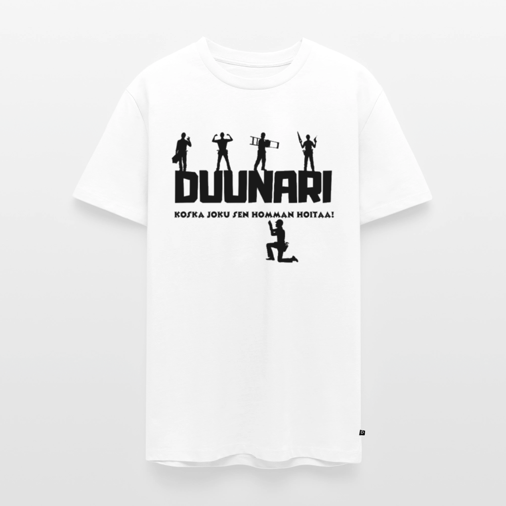 Miesten Spreadshirt Premium T-paita Duunari Printillä - valkoinen