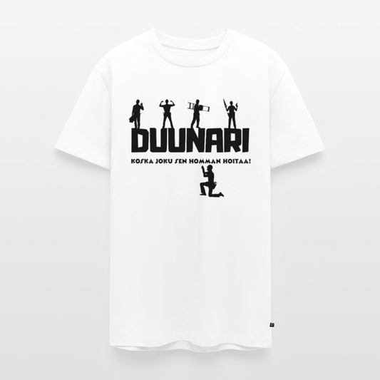 Miesten Spreadshirt Premium T-paita Duunari Printillä - valkoinen