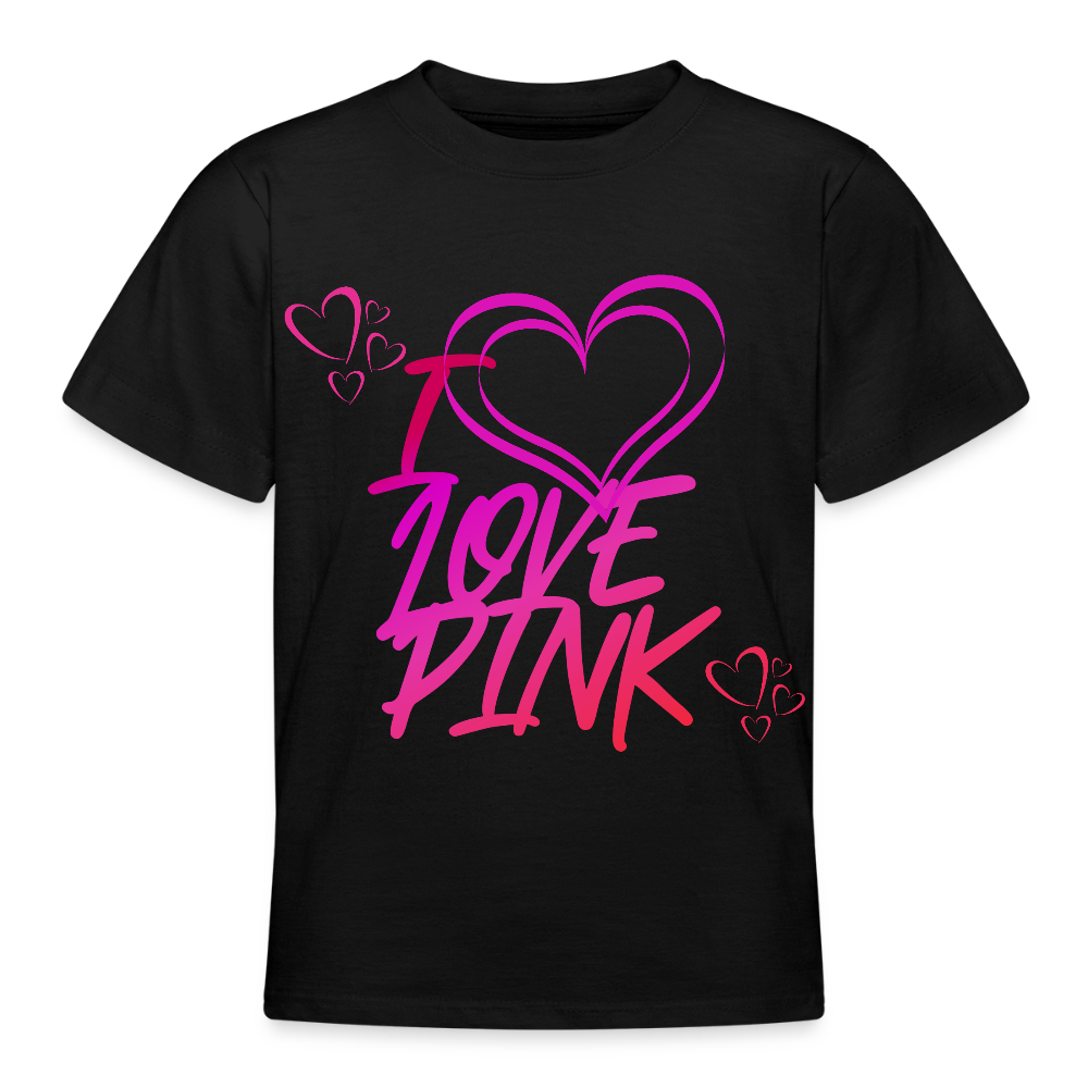 B&C Nuorten T-paita I Love Pink 9-14-Vuotiaille - musta