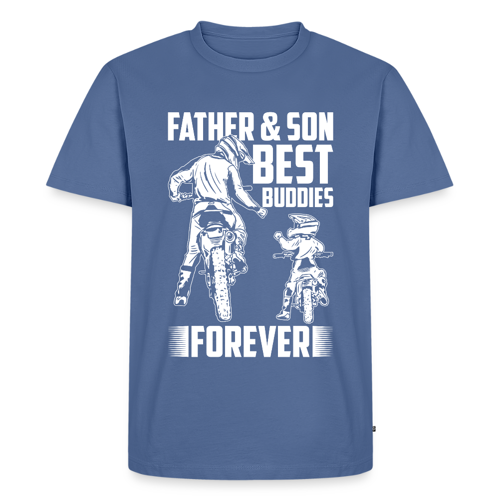 Miesten Spreadshirt Premium T-Paita Father&Son Printillä - kyyhkynsininen