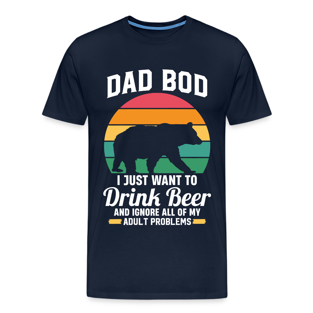 Miesten Spreadshirt Premium T-Paita DAD BOD printillä - navy