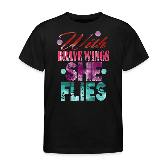 Lasten B&C T-paita "With Brave Wings She Flies" Printillä - musta