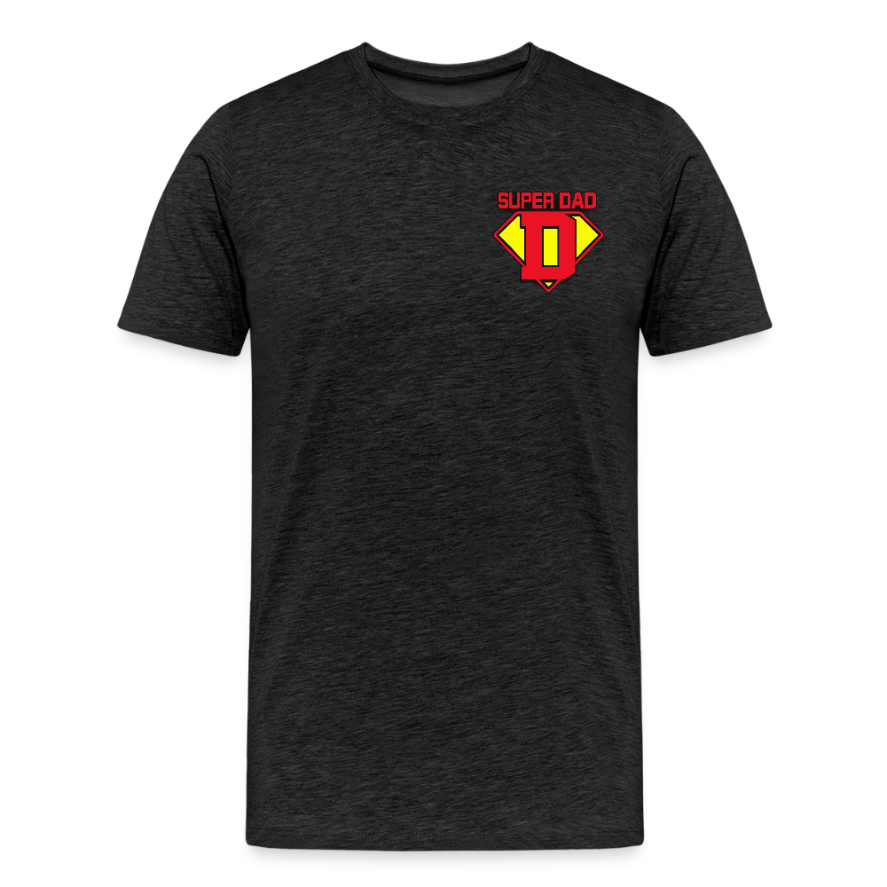 Miesten Spreadshirt Premium T-Paita Superdad rintapainatuksella - hiilenharmaa