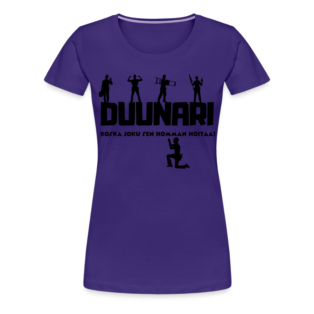 Naisten Spreadshirt Premium T-paita Duunari Printillä - liila