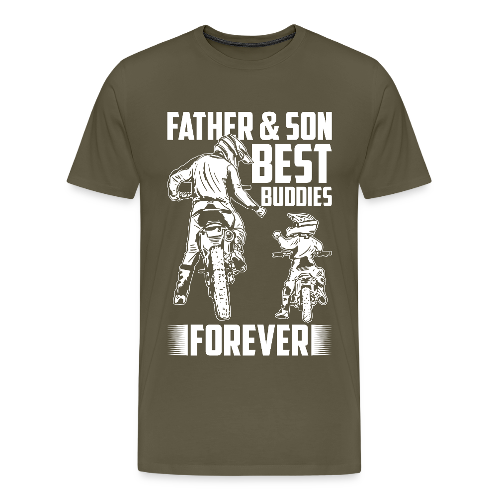 Miesten Spreadshirt Premium T-Paita Father&Son Printillä - khakin