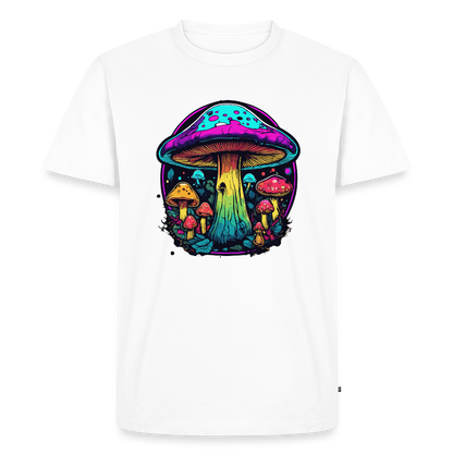 Miesten Spreadshirt Premium t-paita Värikkäällä sieniaiheella - valkoinen