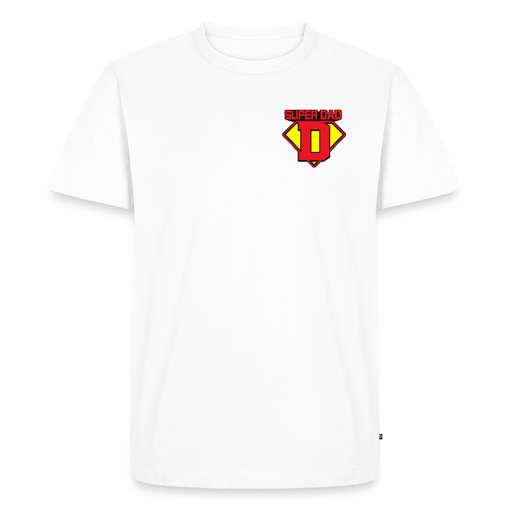 Miesten Spreadshirt Premium T-Paita Superdad rintapainatuksella - valkoinen