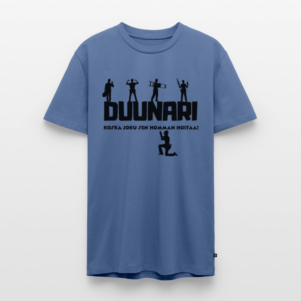 Miesten Spreadshirt Premium T-paita Duunari Printillä - kyyhkynsininen
