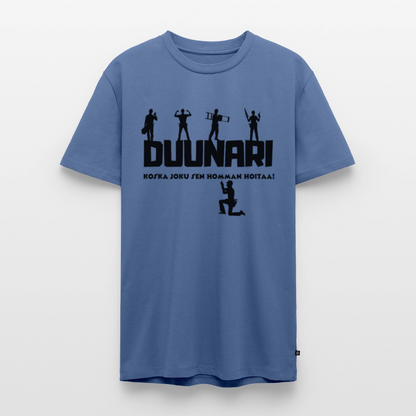 Miesten Spreadshirt Premium T-paita Duunari Printillä - kyyhkynsininen