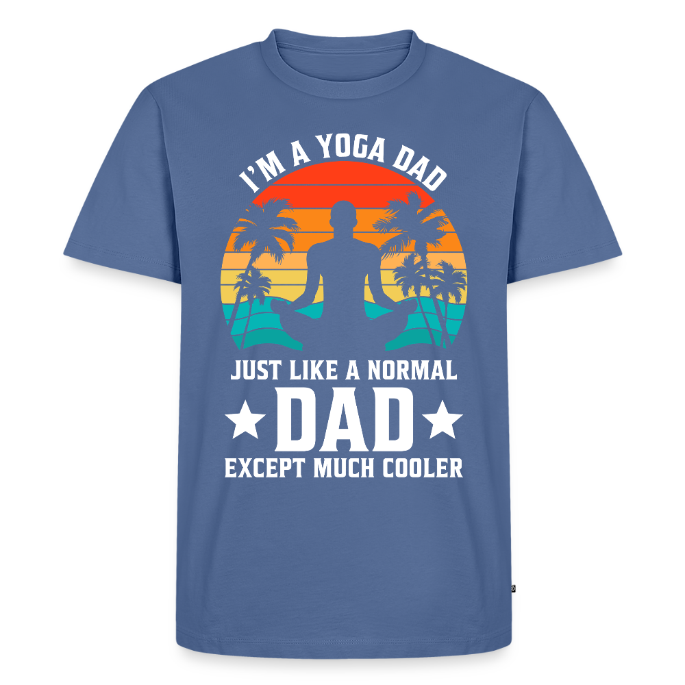 Miesten Spreadshirt Premium T-Paita Yoga Dad Printillä - kyyhkynsininen