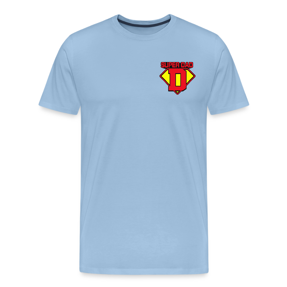 Miesten Spreadshirt Premium T-Paita Superdad rintapainatuksella - taivas