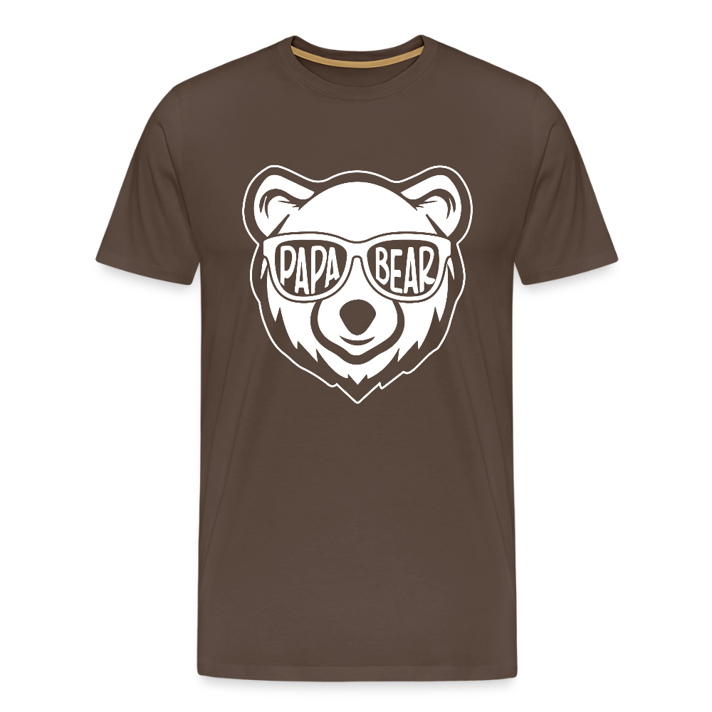 Miesten Spreadshirt Premium T-Paita Papa Bear Printillä - tyylikäs ruskea