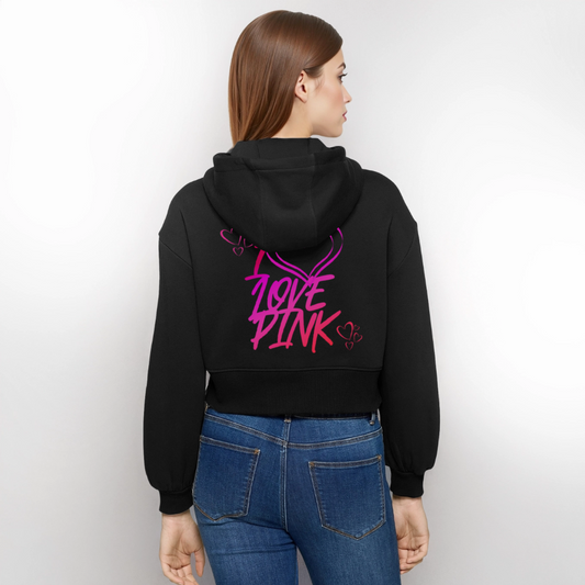 Naisten vajaamittainen oversize-hupputakki I Love Pink - musta