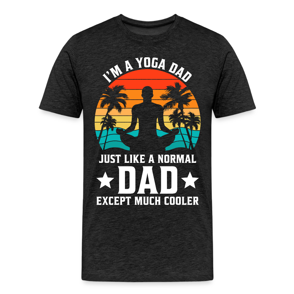 Miesten Spreadshirt Premium T-Paita Yoga Dad Printillä - hiilenharmaa