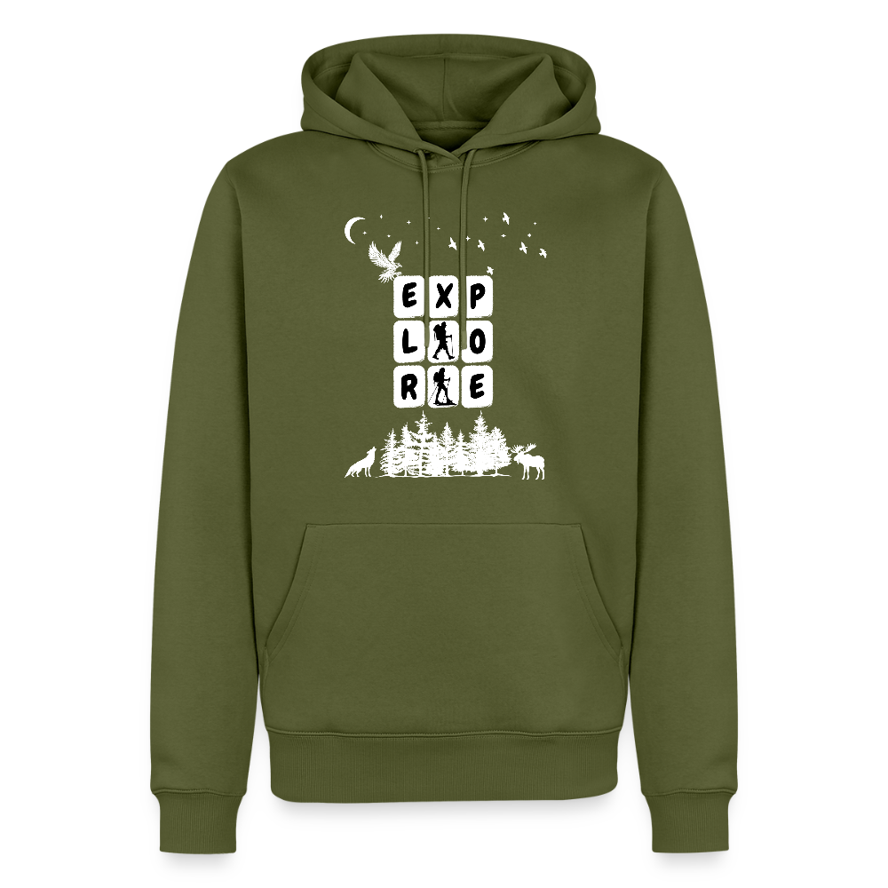 Miesten Spreadshirt Premium huppari Explore - khaki