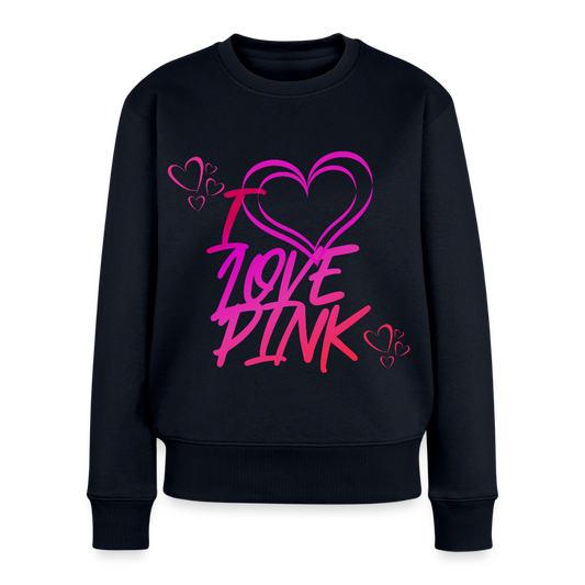Naisten premium collegepaita I Love Pink - laivastonsininen