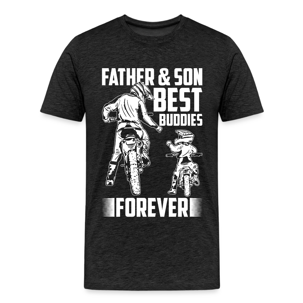 Miesten Spreadshirt Premium T-Paita Father&Son Printillä - hiilenharmaa