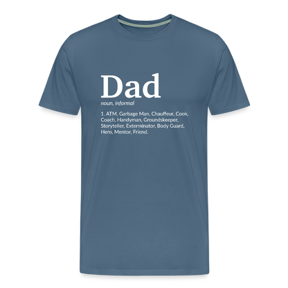 Miesten Spreashirt Premium T-Paita Dad aiheisella Rinta- ja hihaprintillä - siniharmaa