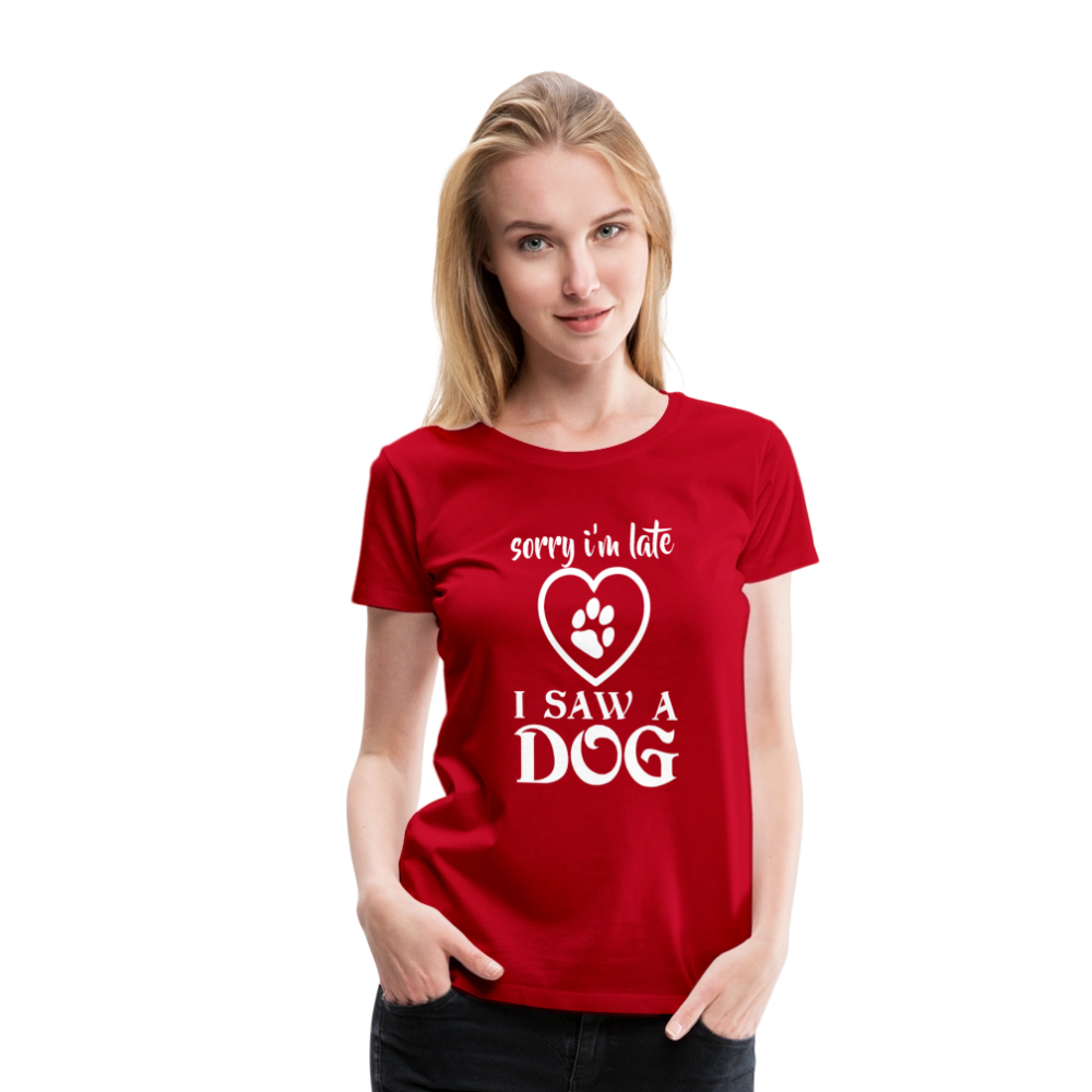 Naisten Spreadshirt Premium T-Paita Koira-aiheisella Printillä - punainen