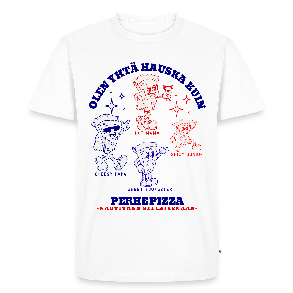 Miesten premium t-paita Perhe Pizza - valkoinen