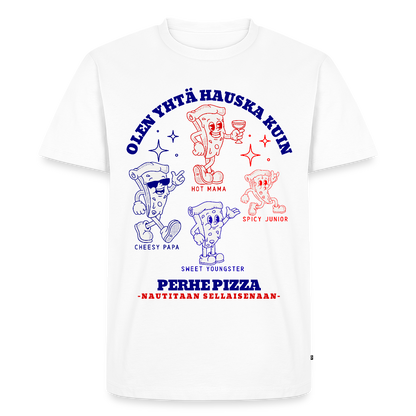 Miesten premium t-paita Perhe Pizza - valkoinen