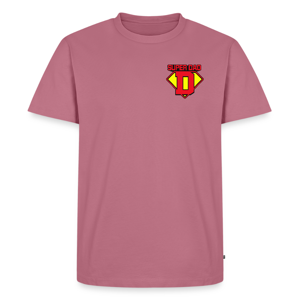 Miesten Spreadshirt Premium T-Paita Superdad rintapainatuksella - malva